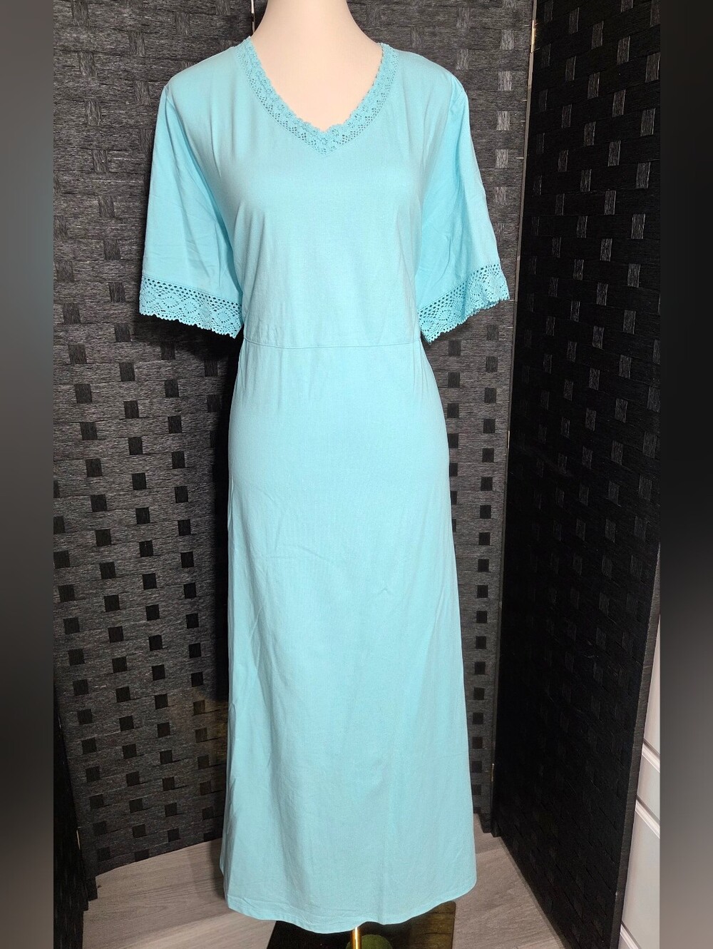 Denim & Co. Light Blue Perfect Jersey Maxi Dress Lace Trim NWOT - Picture 4 of 13